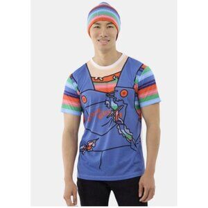 Chucky Good Guys Mens XL Costume T-Shirt With Striped Sleeves